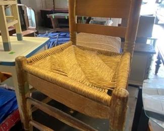 Rush caned chair in unusual pattern