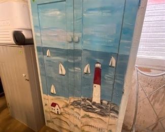 Beach scene painted cabinet