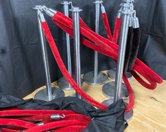 7 Stanchions and Velvet Ropes - 7 short red, 4 long red, and 2 short black velvet ropes