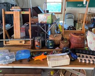 Table Top Easel, Camping lights, Snorkel Masks, Fishing Pole holders, Fishing baskets, 