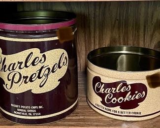 VINTAGE CHARLES PRETZELS and CHARLES COOKIES TIN (No Lids)