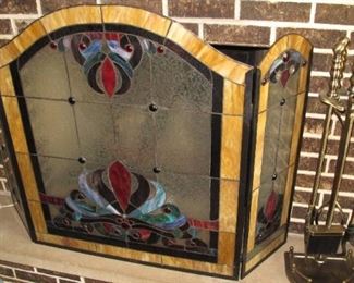 Stain Glass trifold Fireplace Screen
