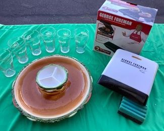 Variety Kitchen Lot.  Coke-a-Cola glasses, George Forman Grill and Hamburger serving tray