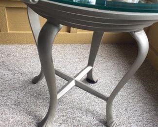 BASE OF GLASS & BRUSHED CHROME SIDE TABLE