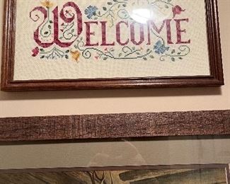 Cross stitched Welcome 
