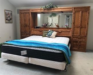 Oak headboard, mirror and side cabinets - $95 all - easily disassembled 