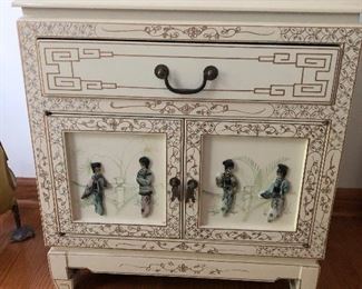 Asian end table with white lacquer finish