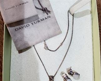 David Yurman Sterling, Diamond and Rock Crystal Necklace and  Drop Earrings