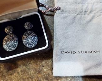 David Yurman Diamond Cable Coil Double Drop Sterling Earrings