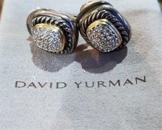 David Yurman Sterling Silver & 18k Gold Albion .75 Diamond Pave Cable Earrings  