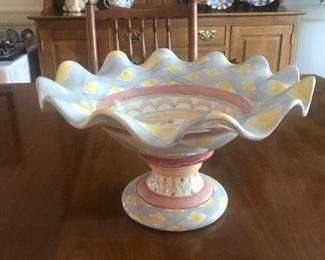 Mackenzie Childs Aalsmeer Ruffled Centerpiece Compote Pedestal Bowl