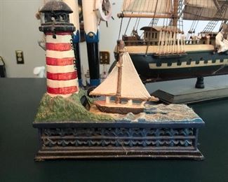 Vintage cast iron lighthouse bank