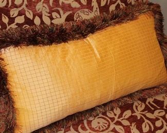Silk crosshatch throw pillow with down fill and fringe x 2