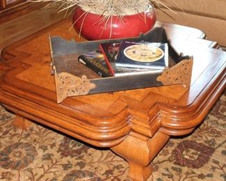 Inlaid burled wood coffee table