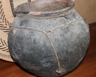Black Mexican pottery with rope banding
