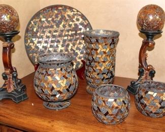 Set of 5 mosaic candle holders, plate
