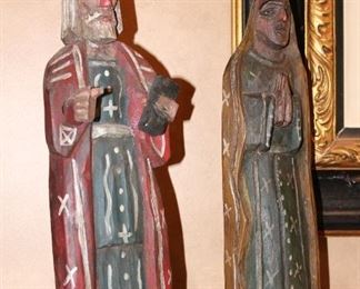 We have several carved vintage Santos figures; including a priest, Mother Mary, Mary Magdalene, Joseph, St. Francis, and more.