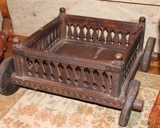 Etched hand carved wood apple cart