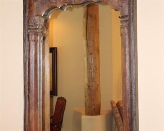 Etched hand carved wood framed wall mirror