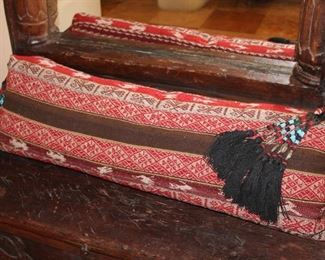 Peruvian down filled throw pillow with beaded trim