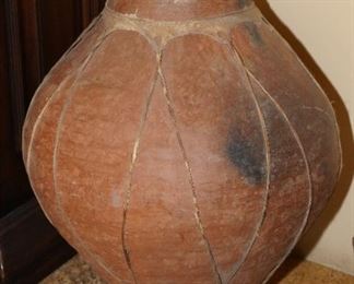 Brown Mexican pottery with rope banding-this piece is about 2ft tall x 18" wide
