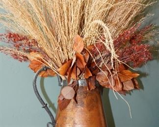 Large copper & iron pitcher with dried flowers/reeds