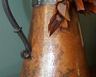 Hammered copper & iron pitcher with dried foliage
