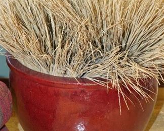 Oxblood ceramic vase pottery with dried sticks-about 2ft tall x 18" wide