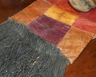 Patchwork leather runner with leather fringe