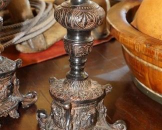 Ornate etched iron candlestick