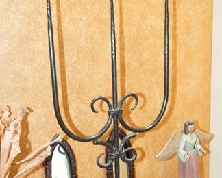 Tall wrought iron triple candelabra with candles-this piece stands about 2.5ft tall