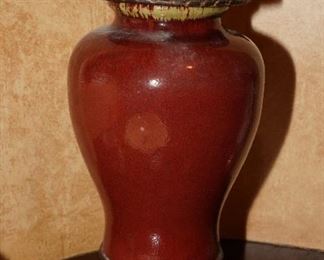 Burgundy iron lidded vase