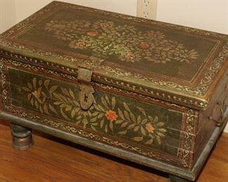 Decorative hand painted floral wood box with iron hardware