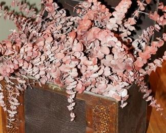 Rattan stamped storage box with dried flowers