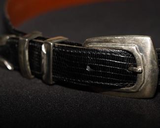 Jensen silver belt buckle with lizard leather belt