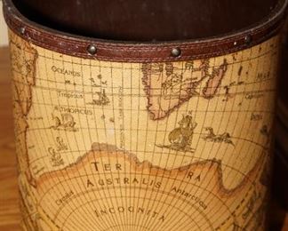 Leather wrapped world waste basket