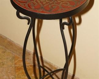 Enameled floral wrought iron side table
