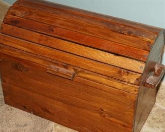 Hand carved domed slat wood storage box 