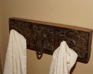 Carved floral wood towel rack