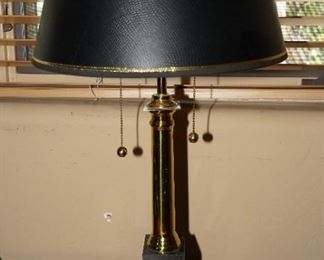 Brass on granite cylindrical table lamp