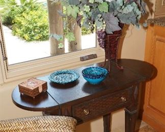 Leather topped double drop leaf side table