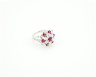 Tiffany & Co. Ruby & Diamond Ring set in Platinum mount-1.68ct-7 Rubies, 1.85ct-12 Diamonds