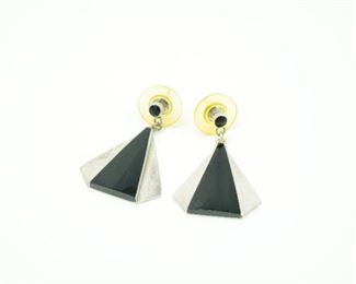 Modernist sterling & onyx earrings-marked HD