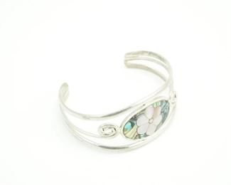 Old pawn mother of pearl inlaid cuff bracelet