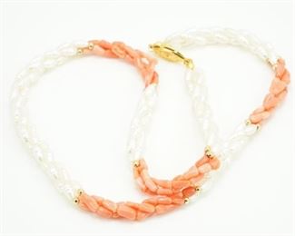 Freshwater pearl and coral necklace