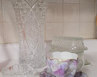 Very tall vase, butter dish