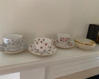English teacups, vintage Lenox ashtray