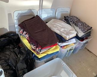 Bins and bins of capris and slacks.