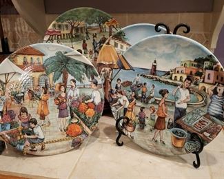 Market Scene plates by Brunelli-Italy