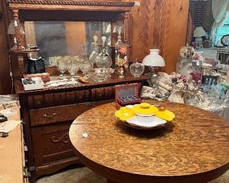 Antique oak table and antique hutch